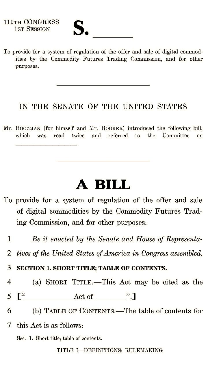 Сенаторы США предложили законопроект о передаче регулирования криптовалют CFTC