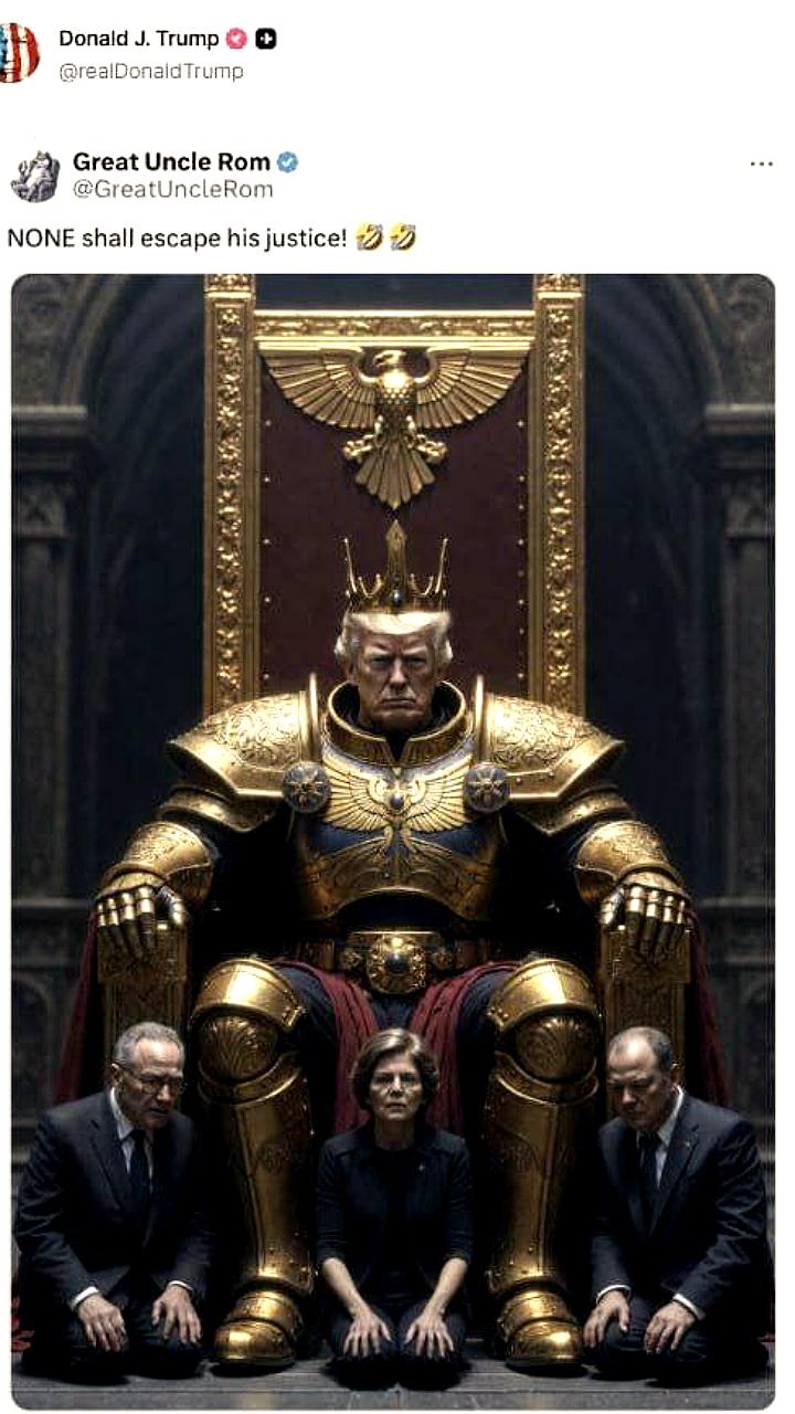 Трамп в образе Императора из Warhammer 40000: неожиданный пост с европейскими лидерами