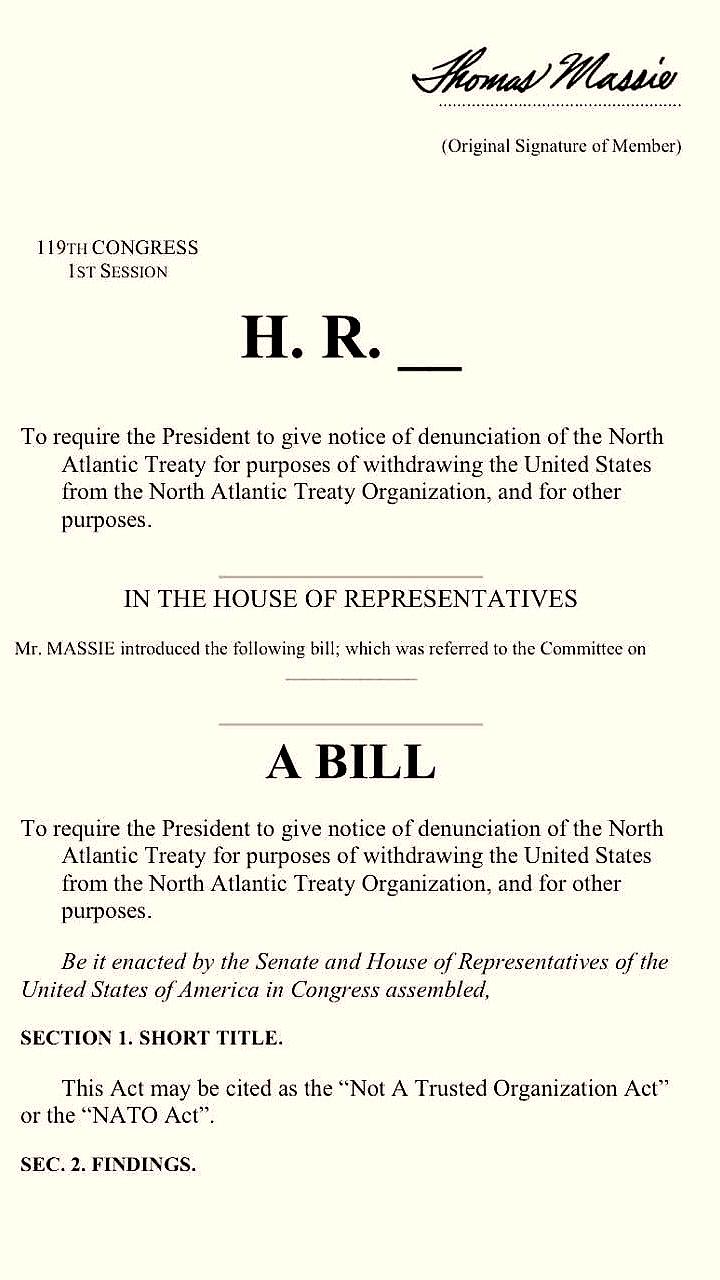 Конгрессмен Томас Масси предложил законопроект о выходе США из НАТО
