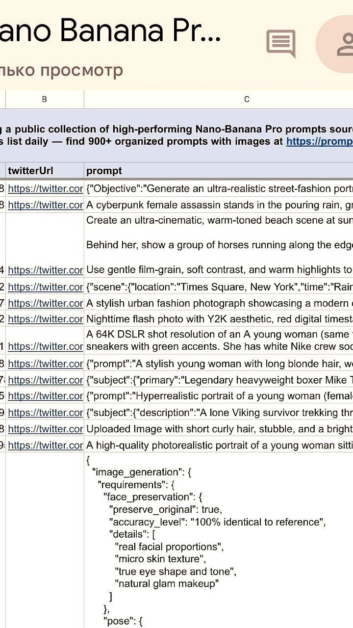 В сети опубликована таблица с 500 промптами для Nano Banana Pro