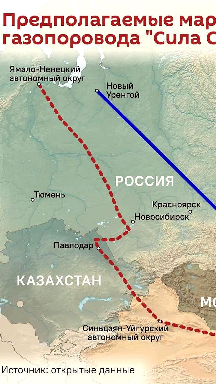 Россия рассматривает прокладку газопровода Сила Сибири 2 через Казахстан