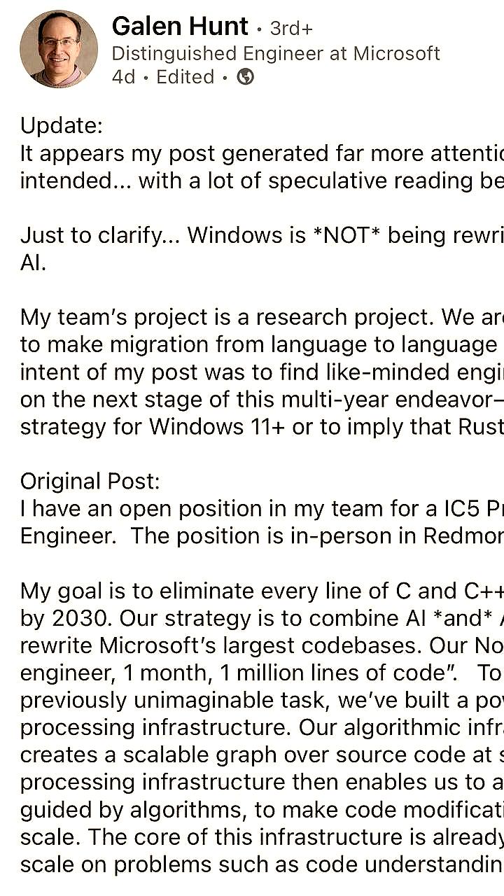 Microsoft планирует перейти на Rust, отказываясь от C/C++ к 2030 году