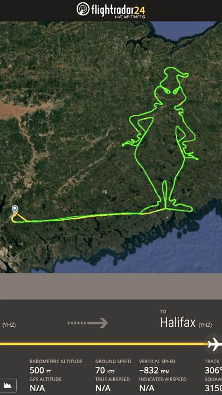Пилоты США и Канады создают воздушные рисунки Гринчей в рамках конкурса Flightradar