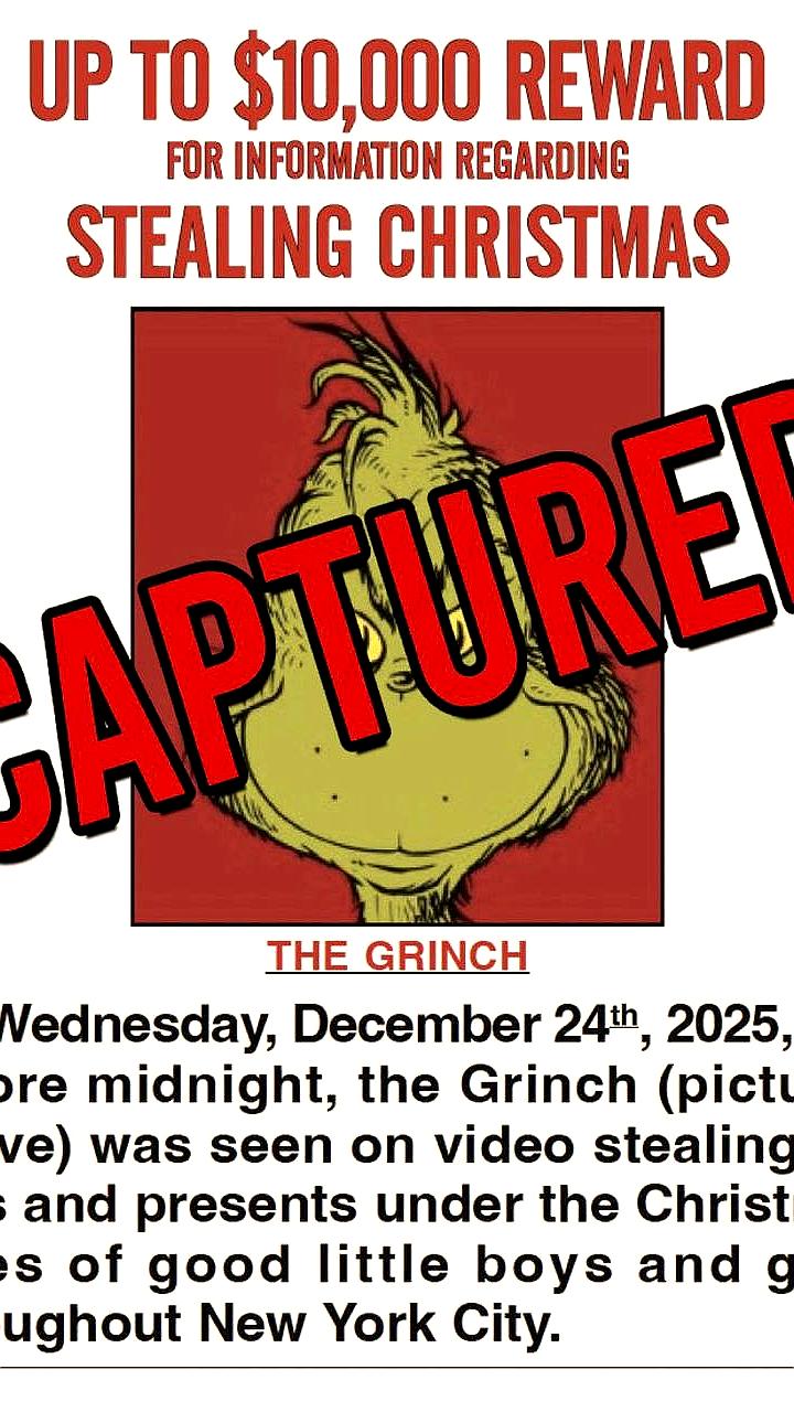 Полиция Нью-Йорка предлагает 10 тыс. долларов за информацию о Гринче, обвиняемом в краже Рождества