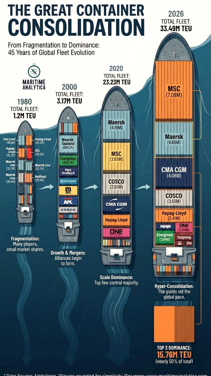 Мировой флот контейнеровозов достиг 34 млн TEU, но контейнерооборот российских портов снизился на 4,4% в 2025 году