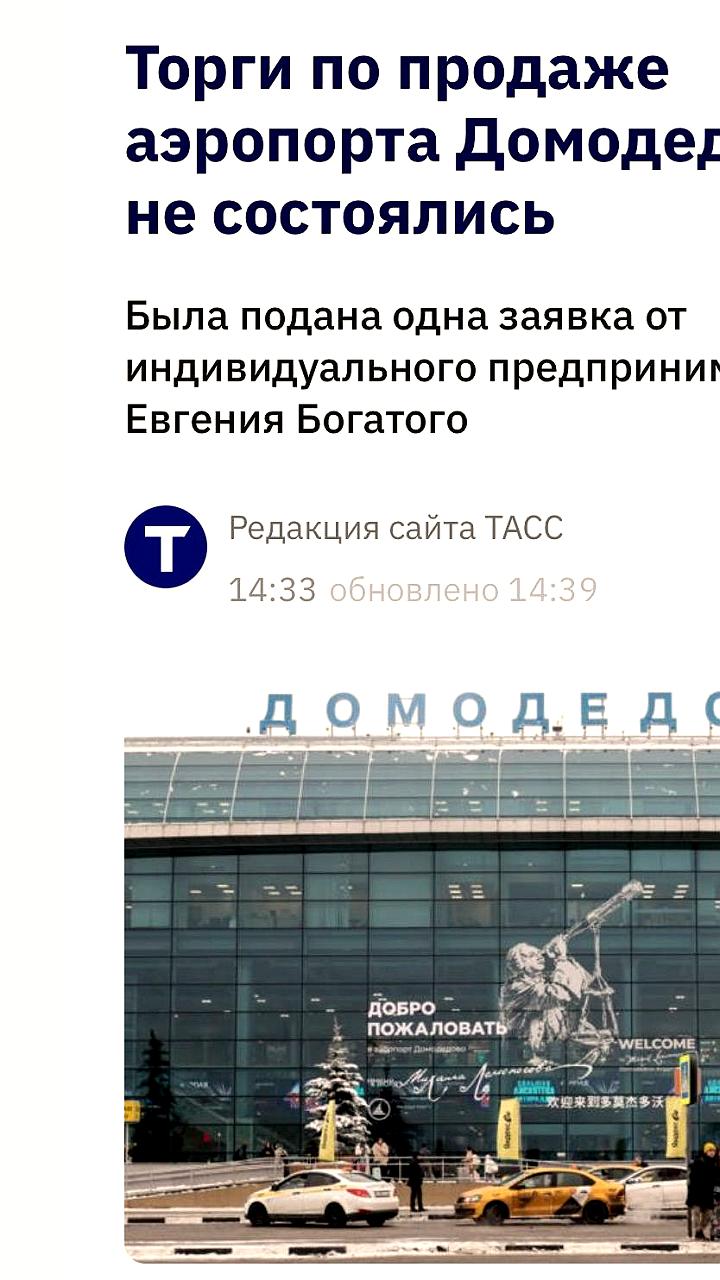 Аукцион аэропорта Домодедово не состоялся из-за единственного недопущенного участника