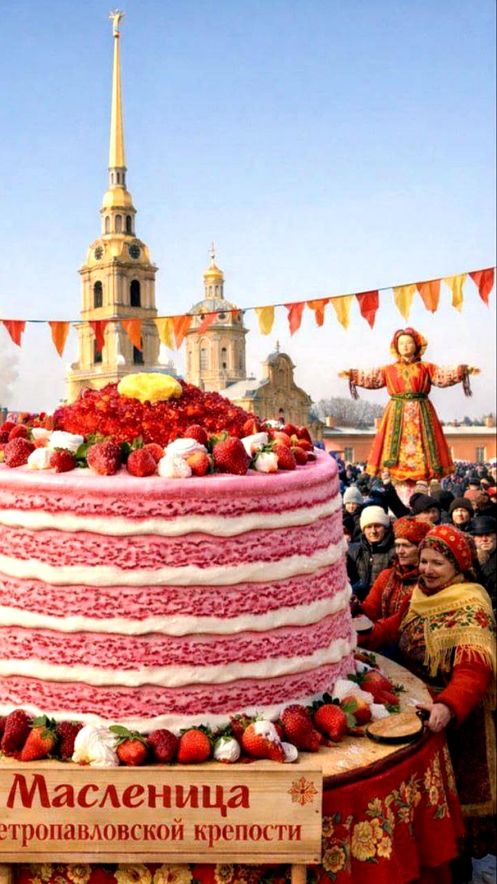 Фестиваль Масленица в Петропавловской крепости: гигантский блинный пирог весом 700 кг