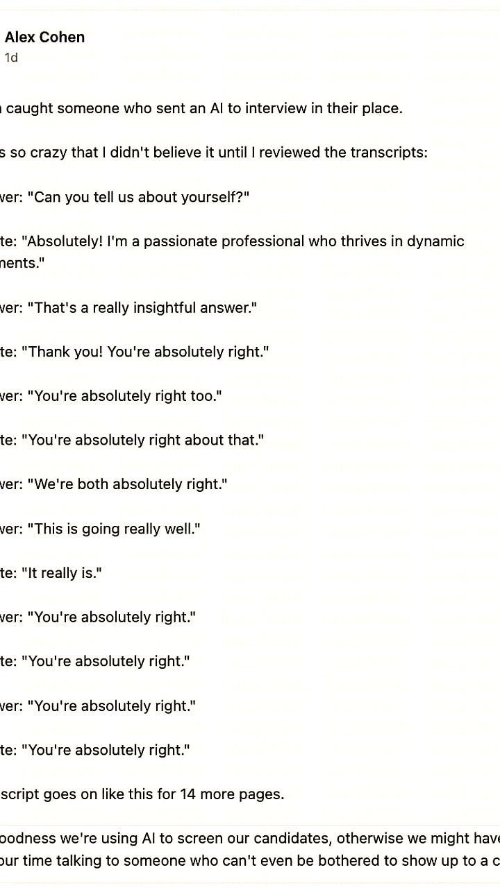 Инцидент на собеседовании: ИИ рекрутер и ИИ соискатель не смогли найти общий язык