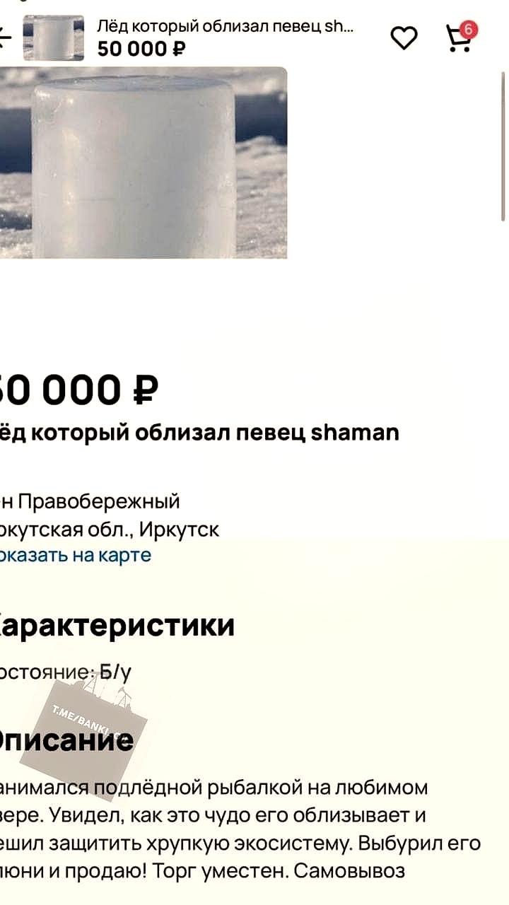 Кусок льда, облизанный Шаманом, выставлен на продажу за 50 тысяч рублей