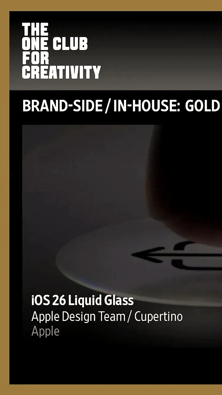 Apple удостоена награды Gold Cube на ADC Awards за дизайн Liquid Glass в iOS 26